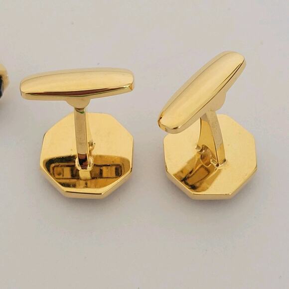 Yves Saint Laurent YSL Gold Purple Tone Rectangle Logo Cufflinks Tie Pin Set - Picture 2 of 7
